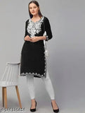 Woolen black and white long kurti with full sleeves