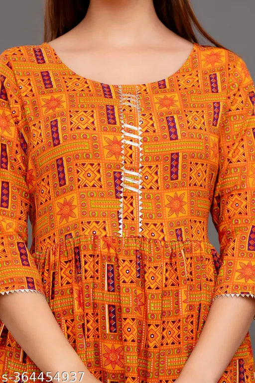 Rayon Anarkali gown with trendy gaithering embroidery, three-quarter sleeves, S-XXXL sizes