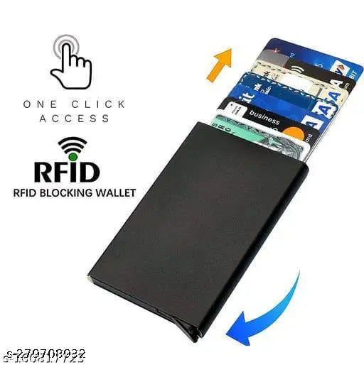 Solid metal 7-card front look pressing card holder, free size (9cm x 6cm), handcrafted in India