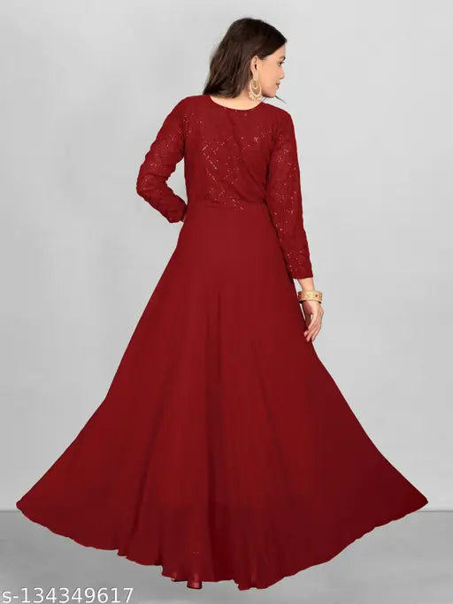 Georgette, three-quarter sleeve, solid combo A-line dress with 3mm sequins, high quality & breathable fabric for western/party wear