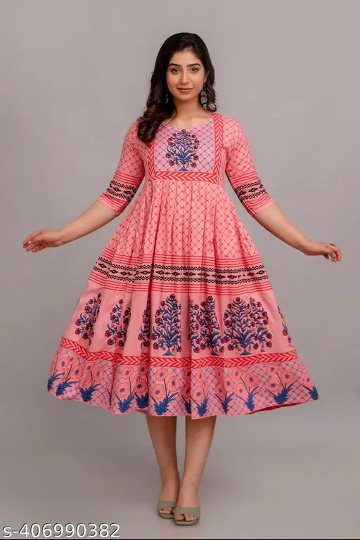 Rayon three-quarter sleeve printed combo kurti for women, M-XXL. Modern and stylish Anarkali kurti from Aishani Fabulous Kurtis collection