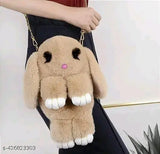 Fur beige sling bag with white eyes