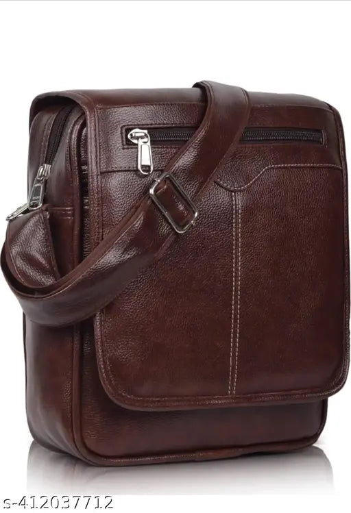 Men's casual crossbody sling bag, synthetic leather with shoulder strap