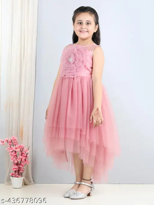 Pink tulle party dress with embroidered waistband