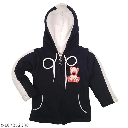 Cotton Kidbee® unisex full sleeve hooded jacket for baby boys & girls, embroidered net pattern, zip fastening, winter essential