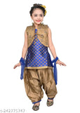Blue printed designer kurta patiala salwar suit with jacket and dupatta for girls, Hariyal Creation kids partywear embroidered jacquard set