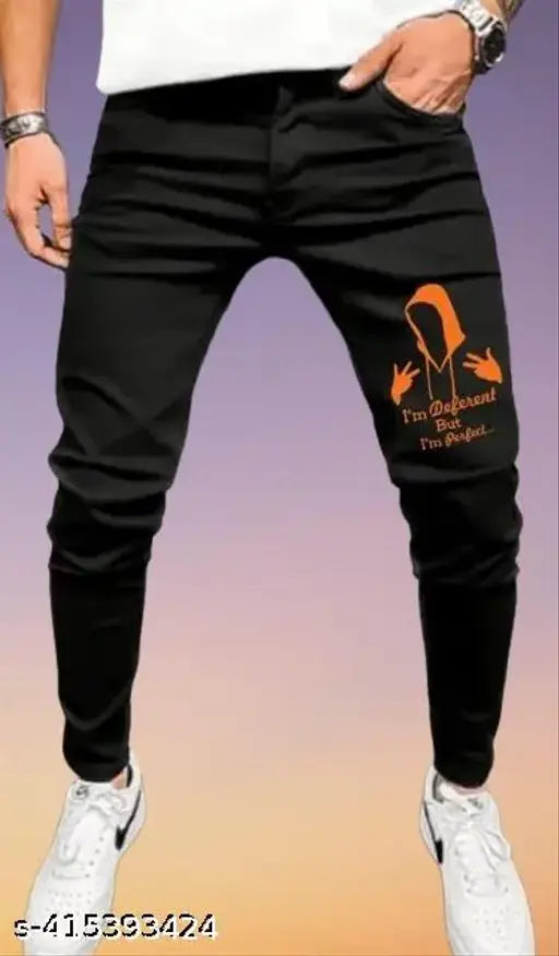 Black printed men's ankle length jeans with stretchable fabric, modern design