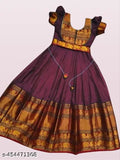 Silk pattu pavadai for kids, vibrant Diwali design, South Indian Khan gown