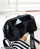 Black sling bag, shoulder strap, zip closure, branded bag