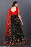 New heavy-sequinned party wear lehenga-choli in net material, 44 inch waist and length, adorned with 5mm fancy color sequins