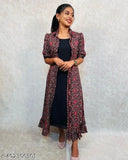 Silk blend printed long jacket kurta with front slit and buttons, perfect for various occasions, XS-XXL sizes available, made in India
