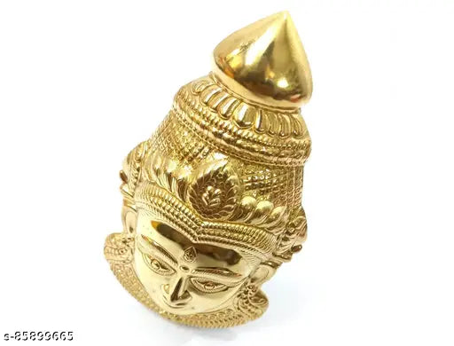 Brass Lakshmi Mukhota idol, intricately handcrafted Indian god statue, 3.5"L x 6.5"H x 1.5"B, premium brass quality