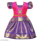 Cotton-silk kids' Nila Pattu Lehenga Choli with waist belt, embellished, traditional Indian outfit for 2-8 years old festivals and parties