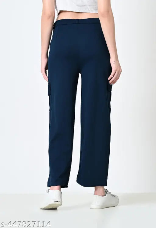 Stylish cotton blend loose fit cargo pants for women and girls (pack of 2) - Solid, functional, adjustable waistband, versatile design