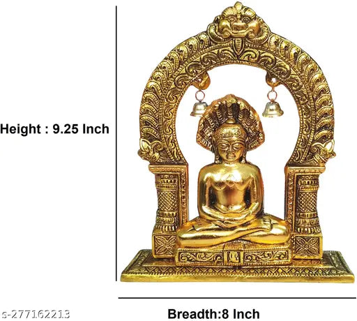 Maharveer/Parshavnath metal idol for home temple, office, or gifting, 19 x 65 x 23 cm, size LBH, gold-tone color