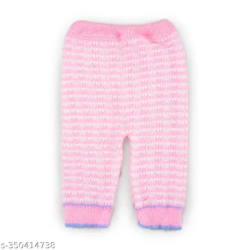 Woolen striped round neck sweater set with cap and booties for newborn babies - pink, warm & comfortable