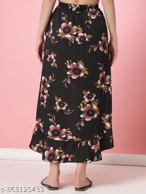 OOMPH womens floral maxi skirt in black