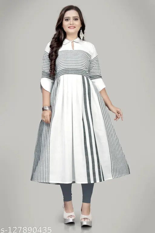 Black and white checkered pattern, long length, short sleeves, pure cotton anarkali kurta