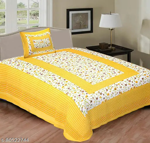 Cotton botanical print single bed sheet combo pack with 2 pillow covers, ideal for adults, Jaipuri trend from India (180 thread count, size: Single)