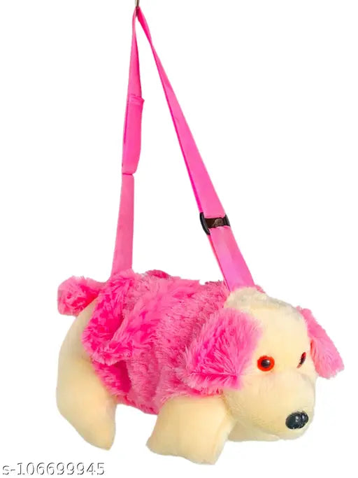 Pink and black furry backpack, waist bag style, for girls