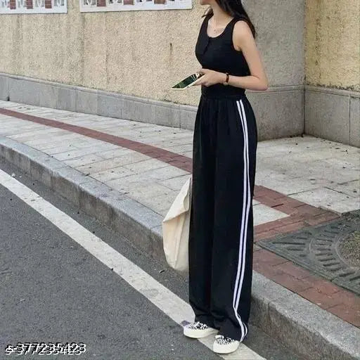 Black jogger pants with drawstring closures