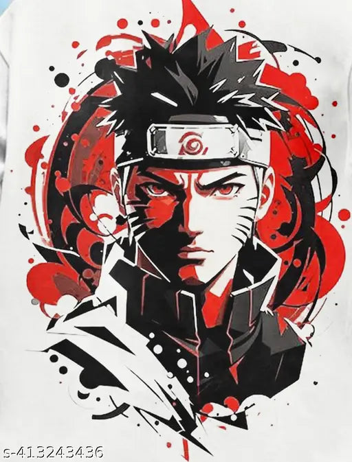 White cotton blend round neck t-shirt with force graphic print, three-quarter sleeves, men's size S-XL