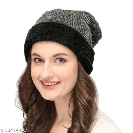 Faux fur beanie cap, faux fur skull cap, woolen beanie cap
