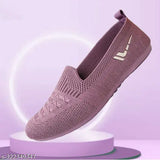 White PVC slip-on bellies for women, breathable knitted upper, solid design, ideal for casual use or travel
