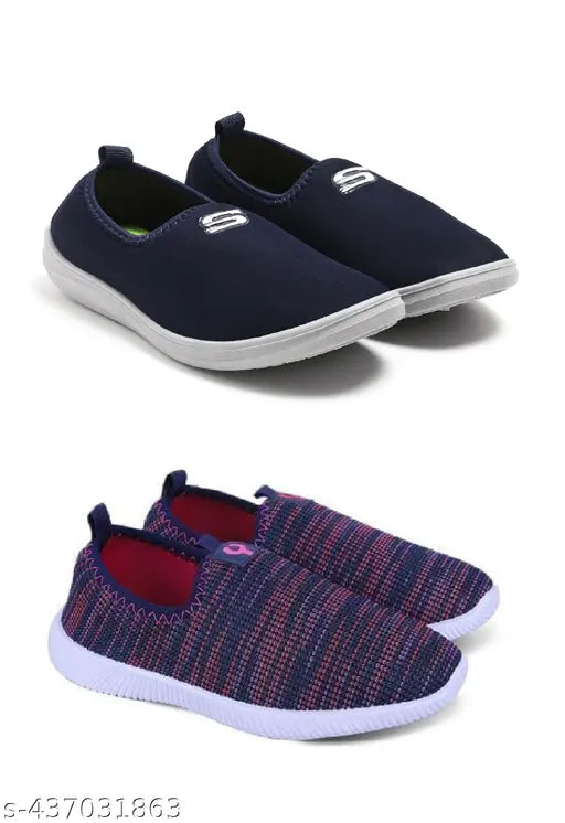 Blue, black, white, purple sneakers with laces