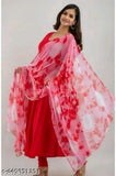 Red Rayon Goun Duppata, solid pattern women's long-sleeve blouse, Indian traditional clothing for online shopping