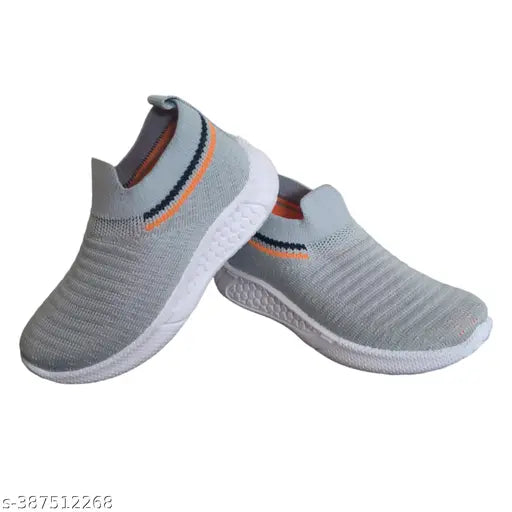 Grey, black and blue casual kids sneakers, laced up