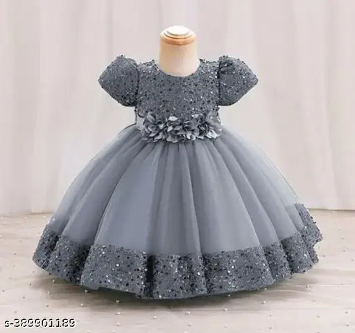 Affordable net embellished frock for baby kids, long sleeves in sizes 18-24 months, 1-2 years, 2-3 years, 3-4 years, and 4-5 years. Made in India