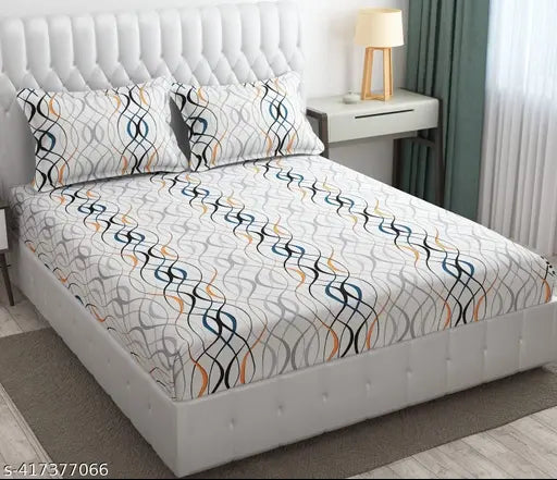 Soft Glace Cotton Geometric Fitted Bed Sheets - Premium Luxury, Summer Comfort