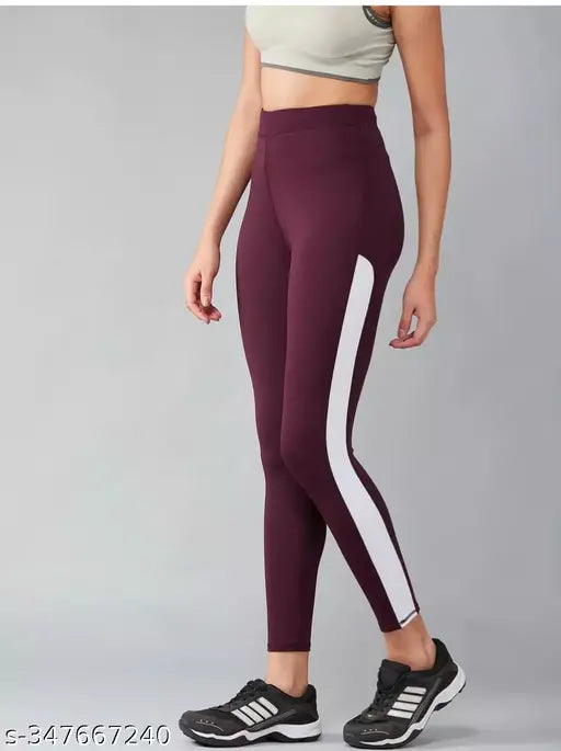 Stretchable striped Lycra jeggings for gym wear, ankle length and free size 28-40 inches, ideal for yoga and workouts