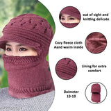 Winter beanie hat balaclava with hood, knit design, for women, suitable for hiking, skiing and cold weather conditions