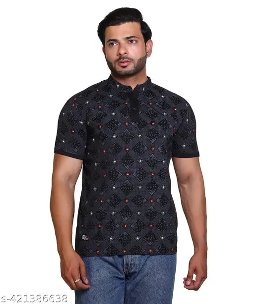 Cotton three-color print polo neck casual t-shirt by PROFIRE OUTFIT, short sleeves, latest design for men's summer wear