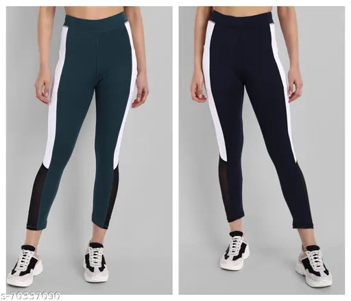 Green Lycra jeggings for women, stylish and comfortable gym wear with full stretchability, size 28, 30, 32, 34, 36, 38, 40, 42, 44 (waist: 28/30/32/34/36/38/40/42/44 in; length: 35 in; hip: 30/32/34/36/38/40/42/44 in)
