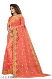 Fancy net saree with embroidered blouse, single free size, Indian Banarasi silk and net fabric
