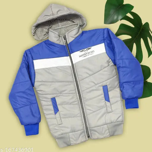 Grey polyster trandy jacket for boys