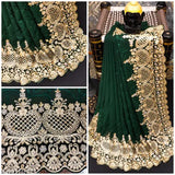 Heavy super net fancy embroidery work diamond wedding saree with intricate flower design, Indian party wear