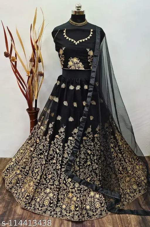 Alisha Voguish women's net lehenga set - embroidered top and dupatta on mannequin