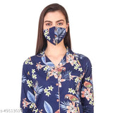 Mysaa clothing women's cotton printed night suit set with shirt and pyjama top, three-quarter sleeves, rayon slub fabric, printed pattern