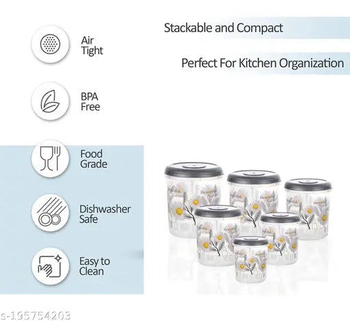 UMA KHODAL 6 Pcs Plastic Container set (12KG , 8KG , 6KG , 3KG , 2KG , 1KG Mixer Grocery Container ) with beautiful design (GREY)