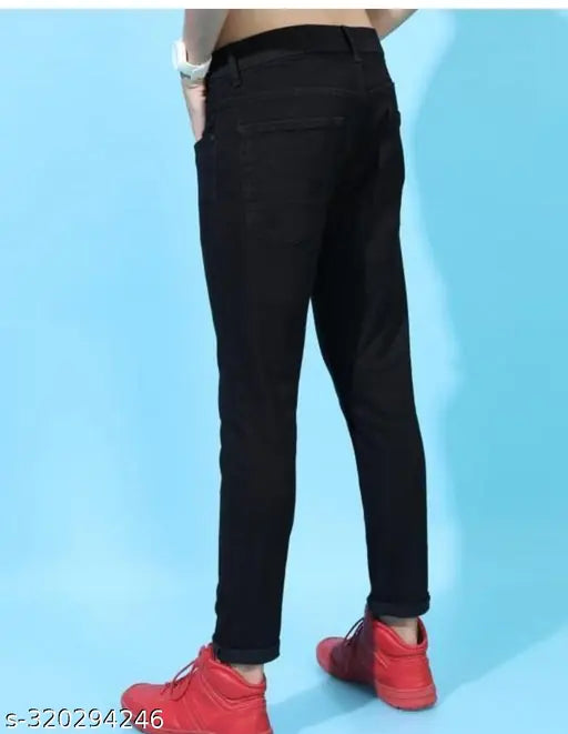Black denim flaying men jeans, solid pattern, size 28/30/32, made in India