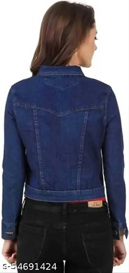 Dark denim jacket, solid pattern, long sleeves. Exclusive Indian-made jacket for formal and casual wear, suitable for all seasons