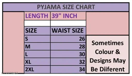 Printed pyjamas in assorted colors and styles, for womens and girls, from size small to extra large