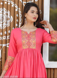 Pink embroidered banita kameez with long sleeves, casual fit
