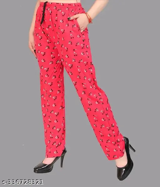 Red cotton women's regular fit lower track pants