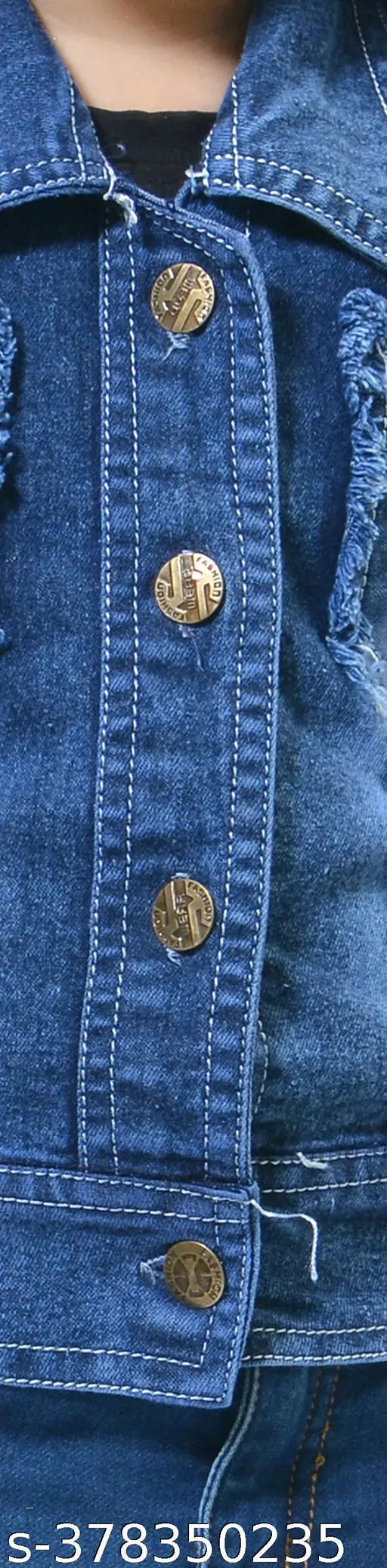 Girls' full sleeve blue denim jacket, washable and stretchable for winter