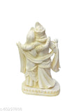 Cream resin Lord Radha Krishna statue, intricately crafted Hindu idol on lotus, 8 inches tall for puja room or living space